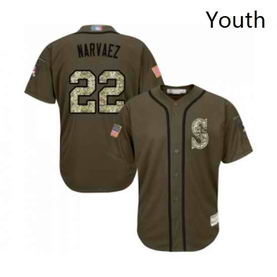 Youth Seattle Mariners 22 Omar Narvaez Authentic Green Salute to Service Baseball Jersey